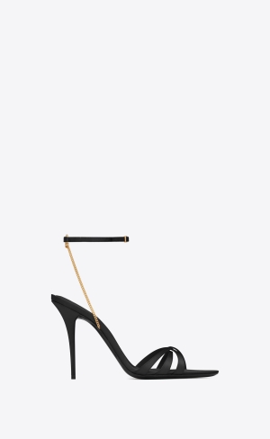 YSL Melody Sandals In Crepe Satin Schwarz | 27856-LVAX