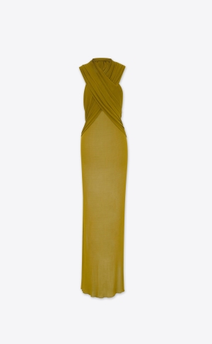 YSL Mit Kapuze Kleider In Crepe Jersey Vert Dore | 96537-MWKV