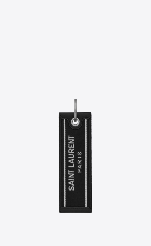 YSL Nastro Saint Laurent Keyring In Canvas Schwarz Weiß | 48029-HPQZ