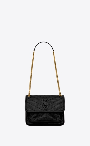 YSL Niki Baby Chain Bag In Crinkled Vintage Leder Noir | 41572-ETBU
