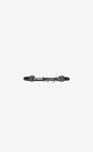 YSL Opyum Bracelet In Crinkled Leder And Metal Schwarz | 93041-HDES