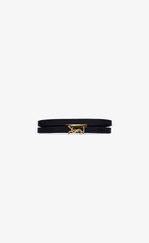 YSL Opyum Double Wrap Bracelet In Leder And Metal Schwarz | 97130-LJUA