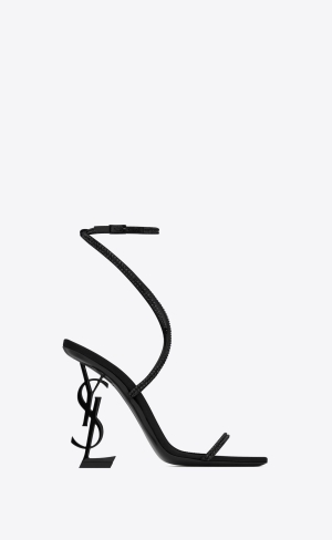 YSL Opyum Sandals In Crepe Satin And Rhinestones Schwarz | 76039-TMHX