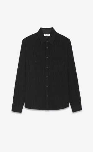 YSL Overshirt In Wolle Noir Blanc | 76105-RKSU
