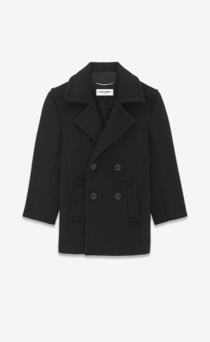 YSL Oversize Peacoat In Wolle Schwarz | 25491-ICOR
