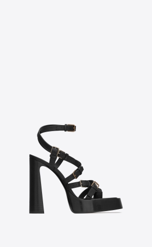 YSL Platz Plattform Sandals In Smooth Leder Schwarz | 38426-JRHX