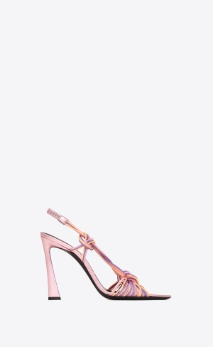 YSL Pool Sandals In Tpu And Metallized Leder Lila Koralle Rosa | 75680-NMCP