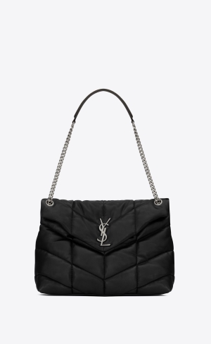 YSL Puffer Medium Chain Bag In Gesteppt Lambskin Schwarz | 23860-EBKX