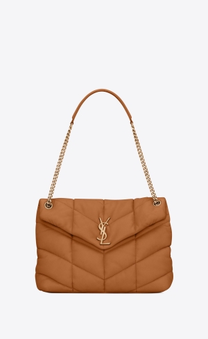YSL Puffer Medium Chain Bag In Gesteppt Lambskin Dunkelorange | 53429-PGOA