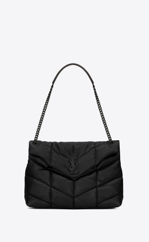 YSL Puffer Medium Chain Bag In Gesteppt Lambskin Schwarz | 75932-QRVD