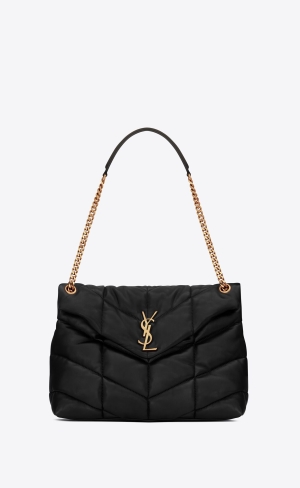 YSL Puffer Medium Chain Bag In Gesteppt Lambskin Schwarz | 84107-YAJL