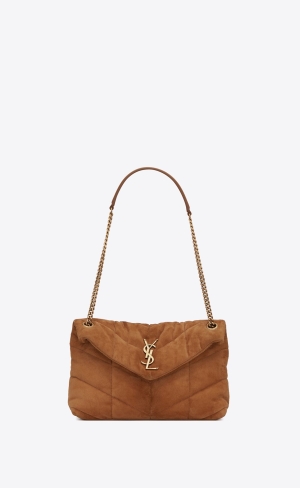 YSL Puffer Small Chain Bag In Gesteppt Wildleder Cinnamon | 54023-CSTM