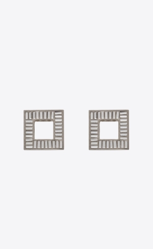 YSL Rhinestone Baguette Earrings In Metal Palladium | 70964-ZDLK
