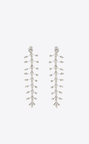 YSL Rhinestone Fish Bone Drop Earrings In Metal Silber | 08192-UHNM
