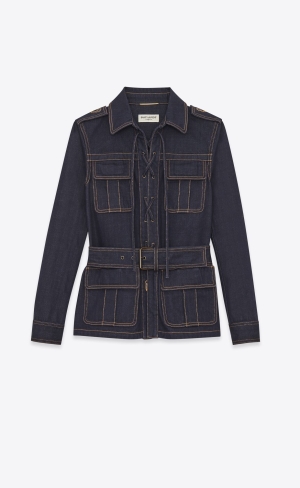 YSL Saharienne Jacket Tiefesblau | 19024-TWZE