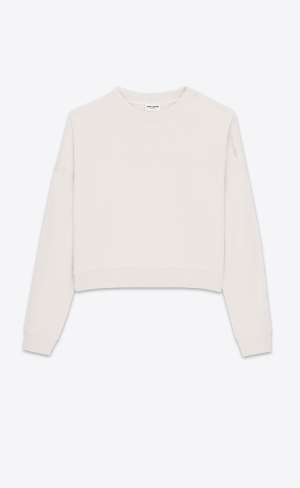 YSL Saint Laurent Cropped Sweatshirt Dirty Ecru | 75439-HLDJ
