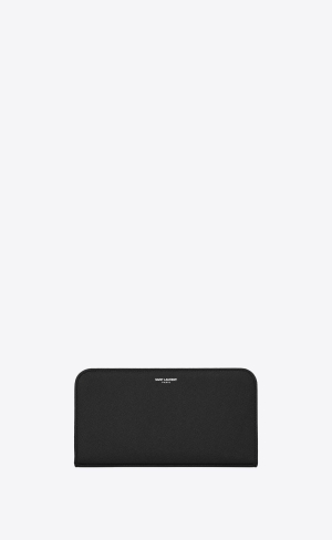 YSL Saint Laurent Paris Zip Around Wallet In Grain De Poudre Embossed Leder Schwarz | 01875-YFXO