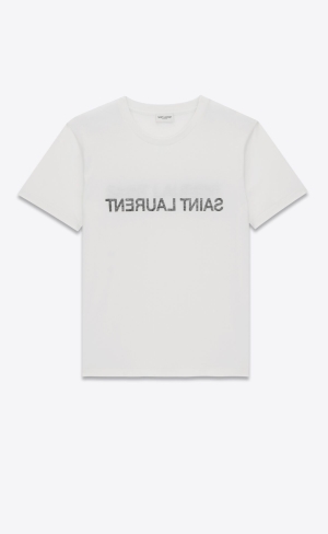 YSL Saint Laurent Reverse T-shirt Naturel Et Noir | 93608-PVBQ