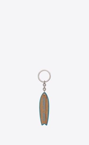 YSL Saint Laurent Surf Keyring In Wood Beige Blau | 57638-WBKC