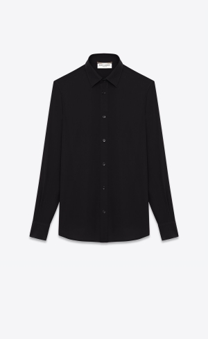 YSL Shirt In Silk Crêpe Schwarz | 09126-LUSN