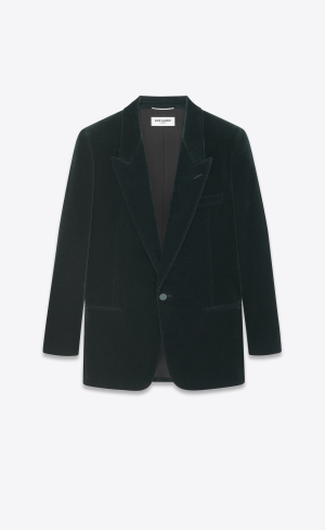 YSL Single-breasted Jacket In Baumwoll Velvet Dunkel | 38017-GOFV