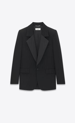YSL Single-breasted Tuxedo Jacket In Grain De Poudre Schwarz | 60417-HDZE