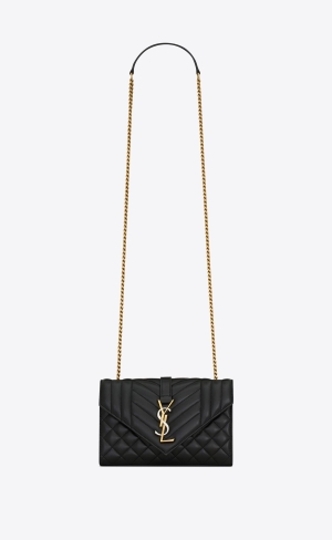 YSL Small Envelope In Mix Matelassé Leder Schwarz | 41873-CHVQ