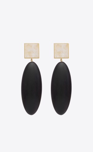 YSL Square Earrings In Bamboo And Metal Schwarz Weiß Gold | 75640-CQFY