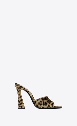 YSL Suite Absatz Mules In Leopard Velvet Beige | 95183-WYAB