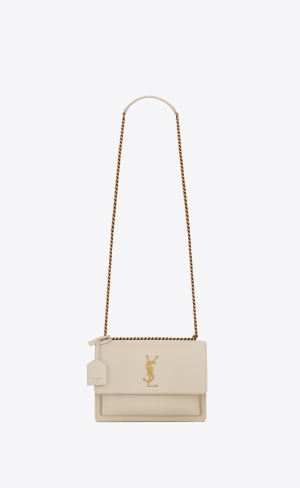 YSL Sunset Medium Chain Bag In Smooth Leder Blanc Vintage | 63149-ABGE