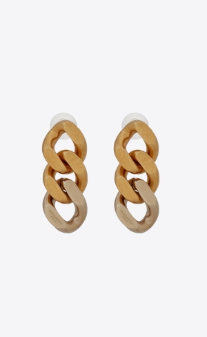 YSL Three Curb Chain Links Earrings In Metal Gold | 09473-RINJ
