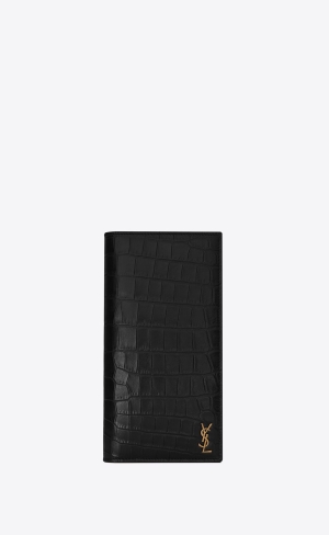 YSL Tiny Cassandre Continental Wallet In Crocodile-embossed Matte Leder Schwarz | 73890-QUHO