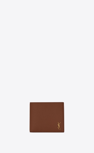 YSL Tiny Cassandre East/West Wallet With Coin Purse In Grained Leder Braun | 27819-WKUF