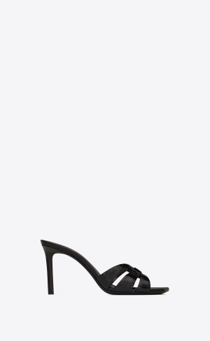 YSL Tribute Mules In Crocodile-embossed Shiny Leder Schwarz | 71028-DWIQ