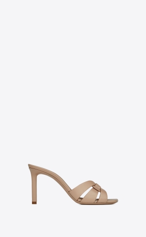 YSL Tribute Mules In Smooth Leder Dunkelbeige | 14893-SPYA