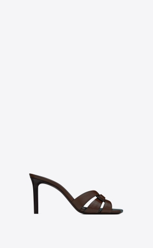 YSL Tribute Mules In Smooth Leder Dunkelschokolade | 19037-VDNQ