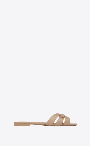 YSL Tribute Mules In Smooth Leder Dunkelbeige | 56192-EPQN