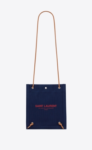 YSL Universite Flache Crossbody Bag In Canvas Blau Rosa Braun | 07123-IWGU