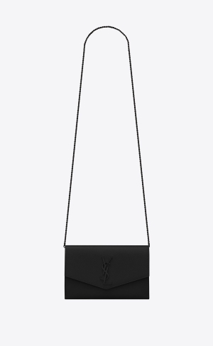 YSL Uptown Chain Wallet In Grain De Poudre Embossed Leder Schwarz | 03958-FZBE