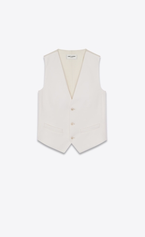 YSL Vest In Grain De Poudre Chalk | 42971-HPUV