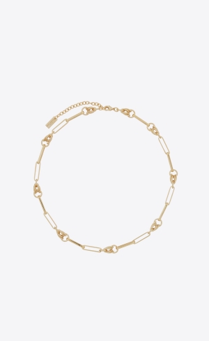 YSL Vintage Rectangular Cable And Knot Links Necklace In Metal Gold | 52873-JRZV