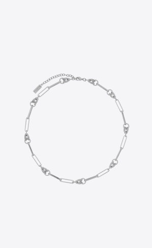 YSL Vintage Rectangular Cable And Knot Links Necklace In Metal Palladium | 73685-SUJL