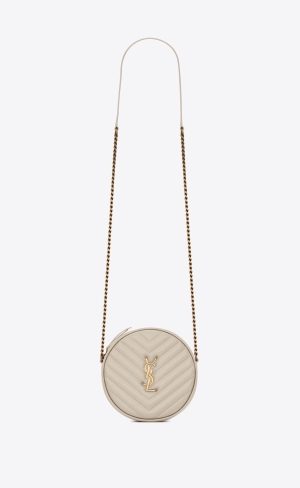 YSL Vinyle Round Camera Bag In Chevron-quilted Grain De Poudre Embossed Leder Blanc Vintage | 10398-QVIW