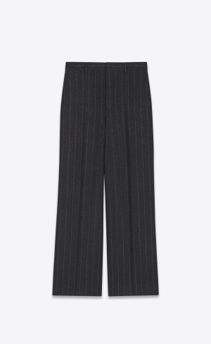 YSL Weite-leg Pants In Pinstripe Wolle Dunkelgrau | 08345-YDHG