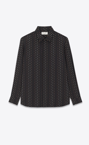 YSL Yves Collar Klassische Shirt In Dotted Crepe De Chine Schwarz | 03765-FCGR