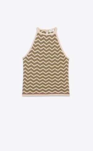 YSL Ärmellose Top In Chevron Knit Beige | 14852-VSND
